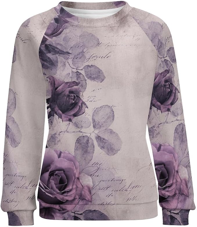 Womens Long Sleeve Tops Y2k Japanese Art Print Sweatshirts Fall Pullover for Women Crewneck Vintage Shirts Boho Tops