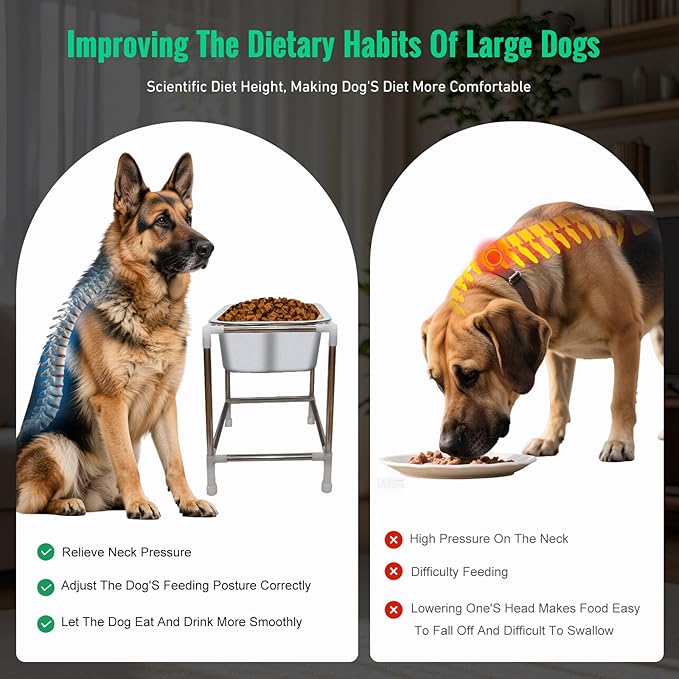 1.5 Gals 2 Sets Raised Dog Water Bowl Large Sized Dog Elevated Dogs Food and Water Bowl with Stand for Medium to Large Breeds Stainless Steel Indoor Outdoor Pets Feed Waterer Station (2 Sets)