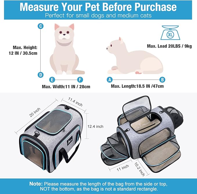 Siivton Pet Carrier Airline Approved, 4 Sides Expandable Cat Carrier Bag with Removable Fleece Pad, Large Soft Sided Pet Travel Carrier, Dog Carrier for Cats, Puppy and Small Dogs