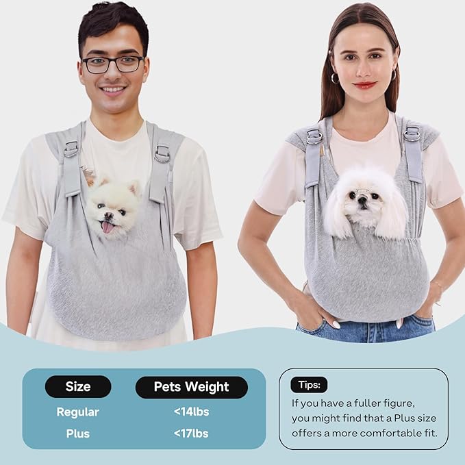 Supet Dog Carrier Sling for Small Dogs, Hands Free Cat Sling Carrier Chest, Soft Cotton Pet Sling Carrier, Adjustable Dog Front Carrier, Reducing Back Neck Shoulder Stress