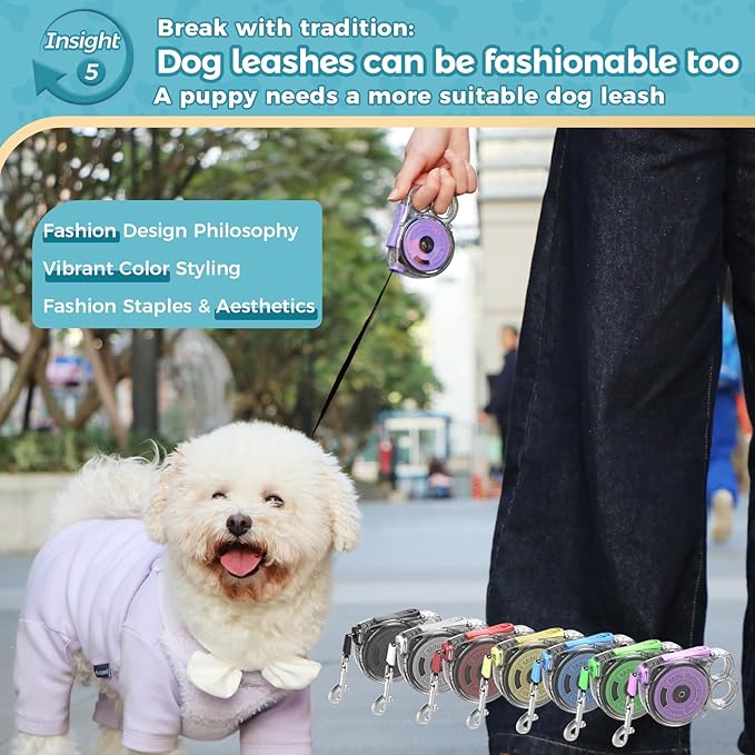 10ft Retractable Dog Leash for Small Dogs, Puppies, and Cats, 360° Tangle-Free, One-Handed Brake, Applicable to Pets of Small Size