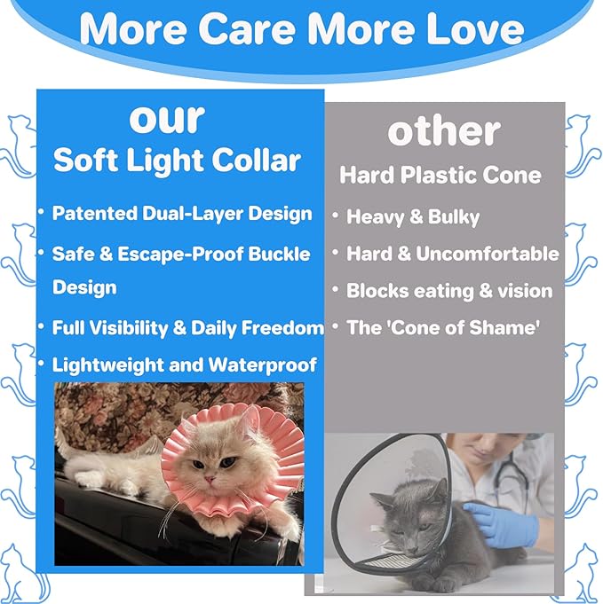 Soft Cat Cone Collar for Cats– Adjustable Lightweight Recovery E-Collar to Stop Licking, Scratching & Biting After Surgery, Comfortable Wound Healing Cone Alternative (Blue, M)