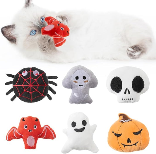 6pcs Halloween Catnip Toy，Indoor Pumpkin Ghost Shaped Cat Toy Plush Interactive Chew Bite Toys for Cat Kitten Indoor Festive Holiday Cat Lover Gift