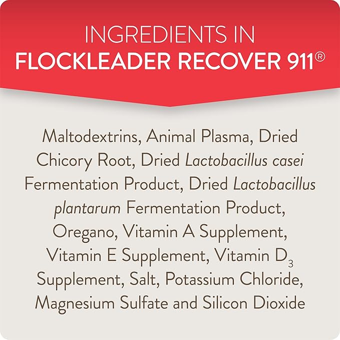 Recover 911, Severe Stress Probiotic Water Supplement for Chickens with Electrolytes, Prebiotics & Oregano, Molting, Extreme Weather, and Predator Attack Support, 8 oz