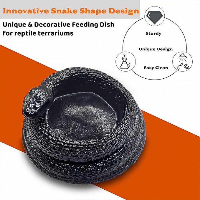 Snake-Shaped Reptile Water Dish & Food Bowl - Small Resin Terrarium Bowl for Bearded Dragon, Leopard Gecko, Hermit Crab, Tortoise, Frog, Lizard, Snake Habitat Tank Accessories