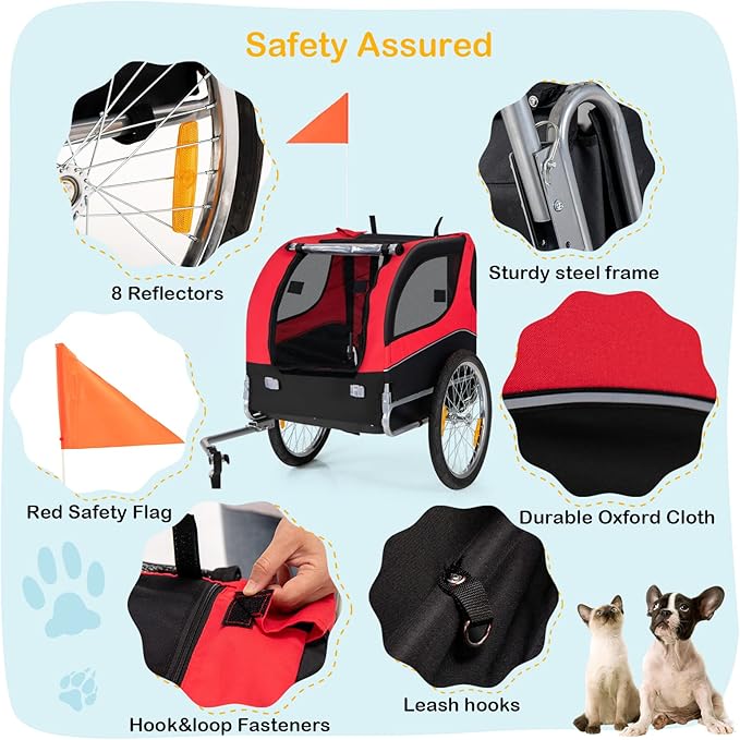 Dog Bike Trailer - HAPPAWS Dog Trailer for Bicycle, Cargo Cycle Trailers Wagon Cart Pet Bike Carrier w/ 3 Doors, Aluminum Wheels, Safety Flag, Easy to Connect&Disconnect, Collapsible to Store