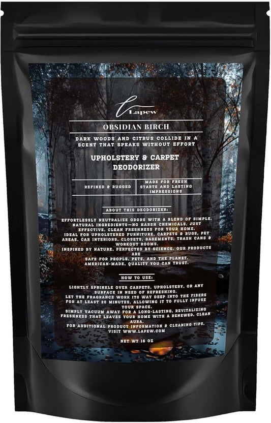 Obsidian Birch Carpet Freshener Powder: Powerful Odor Eliminator for Home, Upholstery Deodorizer, Carpet Deodorizer, Pet Urine - Birch & Black Pepper Fragrance