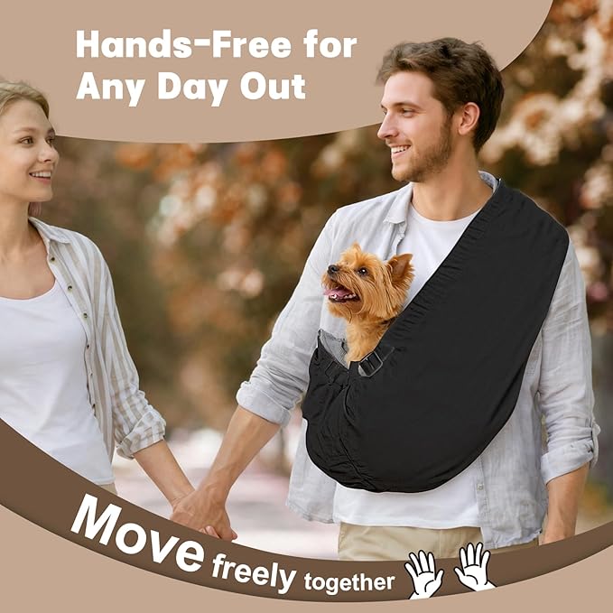 Dog Carrier Sling for Small Dogs Cats – Hands Free Pet Sling Carrier with Mesh Lining Pocket & Safety Hook, Adjustable Cat Dog Front Carrier for Travel, Daily Walk, Outdoor Black L