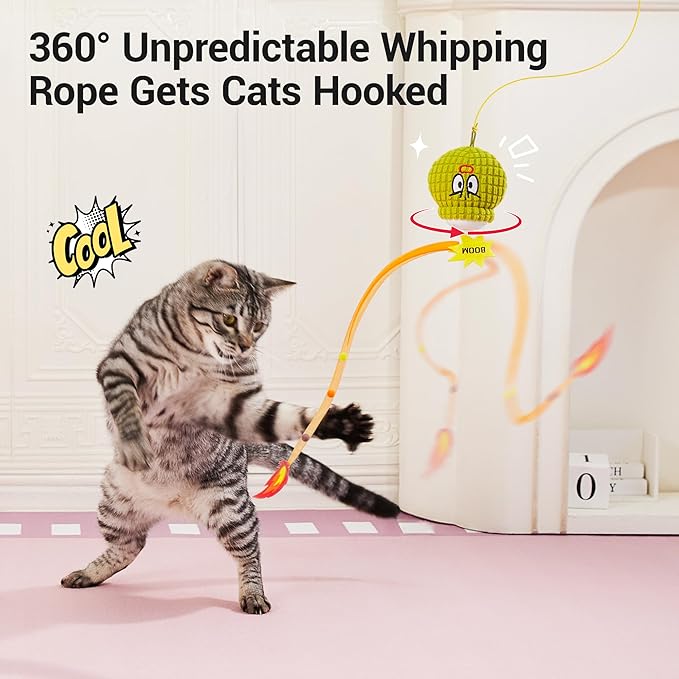 Potaroma Interactive Cat Toy with Motion Sensor, Chirping Sound & Catnip – Funny Grenade Design with Mesh Tail, Rechargeable Smart Rolling Ball for Bored Indoor Kittens & Adult Cats 3 Inches