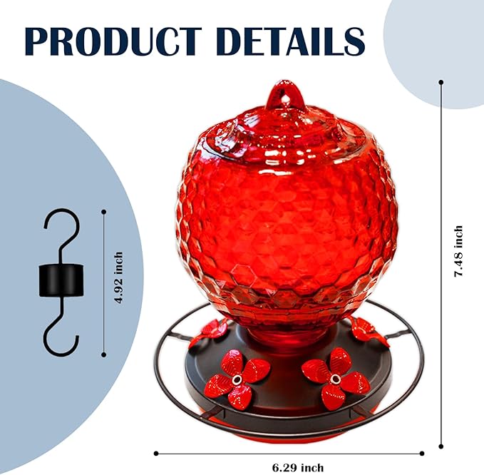 Glass Hummingbirds Feeder for Outdoors Hanging,25 OZ Humming Birds Feeder for Outdoors,Hummingbird Gifts,Gardening Gifts for Women