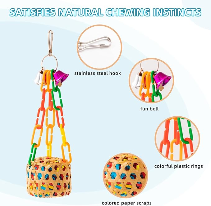 Bird Toys Parakeet Toy Parrot Chewing Shredding Foraging Toys with Rope Perch Hanging Toys Bird Cage Accessories for Cockatiel Conure Budgies Lovebird 5 Pack