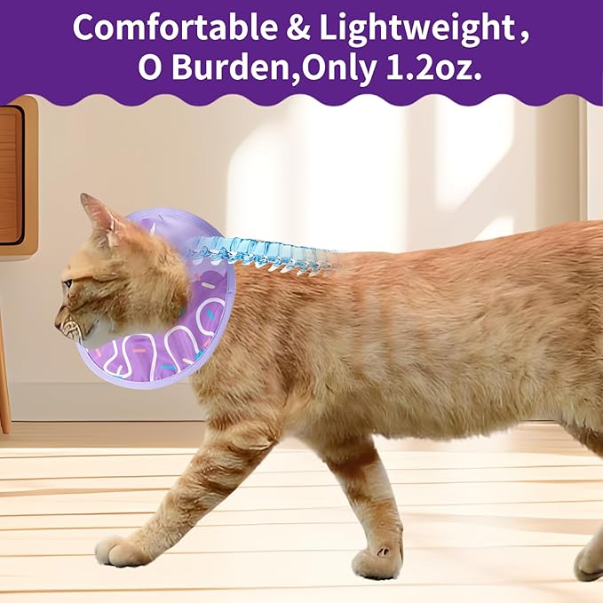 Cat Recovery Collar Lightweight Soft Cats Cone Cute Donut Shape Adjustable Fasteners Waterproof Pet Collar After Surgery to Prevent Licking for Kitten and Puppy (Purple, Small)