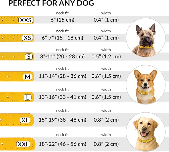 CollarDirect Rolled Leather Dog Collar, Soft Padded Round Puppy Collar, Handmade Genuine Leather Collar Dog Small Large Cat Collars 13 Colors (11-14 Inch, Yellow Textured)