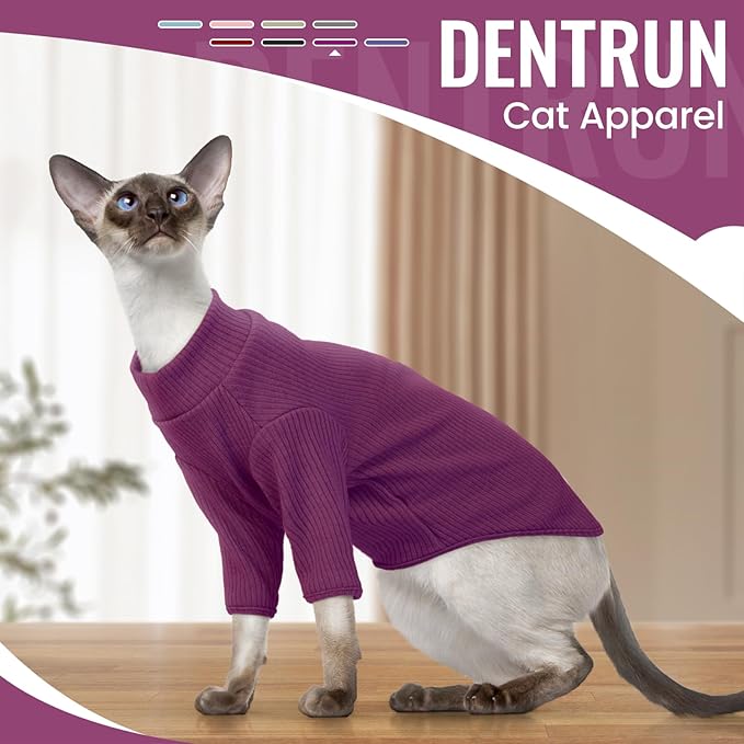 DENTRUN Sphynx Hairless Cats Shirt Pullover Kitten T-Shirts, Breathable Cat Wear Turtleneck Sweater Adorable Cat's Clothes Vest Pajamas Jumpsuit