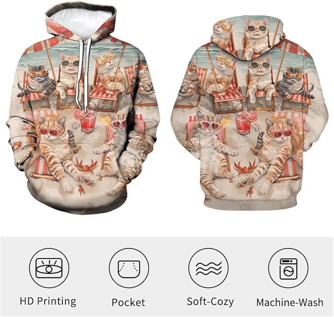 Unisex Adults 3D Dog Cat Printed Hoodies for Men Women Pullover Novelty Sweatshirts with Pockets