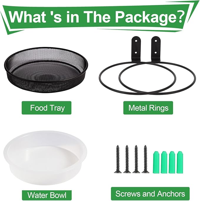 2 Fence Bird Feeder Trays - Outdoor Tree Mounted Wild Bird Bath, 7” in Diameter Feeders with Heavy-Duty Iron Rings, Installed on Wooden Fences, Trees, Decks, Indoor and Outdoor Walls