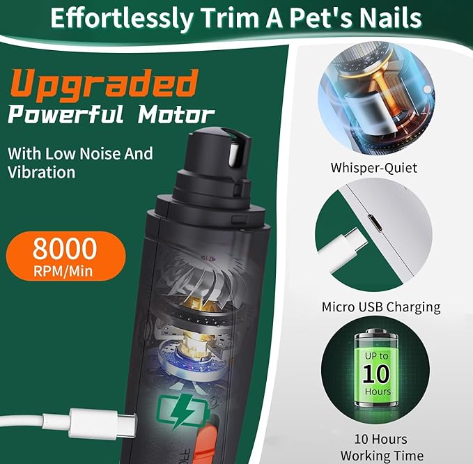 Dog Nail Clippers & Cat Nail Clipper With Catcher, 2 In 1 Dog Nail Trimmers & Grinder With Light for Large Small Dogs Cats,Silent Groom Pro Claw Trimmer, Rechargeable Dogs Nails Grinder Quiet