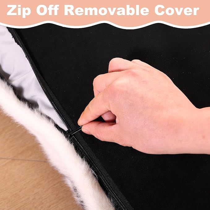 Bedfolks Waterproof Crate Bed, Plush Dog & Cat Bed with Removable Washable Cover, Faux Fur Kennel Pad, 21"x13", Black-White Cowhide