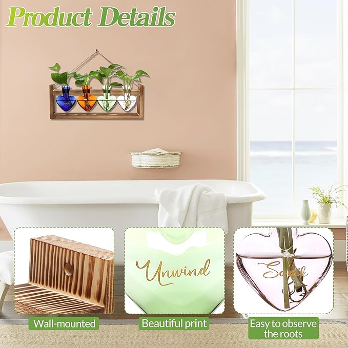 Plants Propagation Stations Plant Terrarium Kit for Bathroom Glass Planters for Indoor Plants Bathroom Decor Accessories - Relax Soak Unwind Breathe