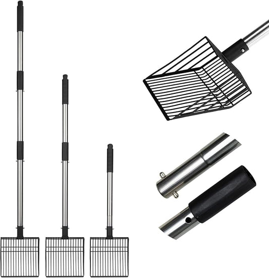 PUPTECK Fast Sifting Cat Litter Scoop - Long Handle Chicken Poop Scooper with Deep Shovel, Heavy Duty & Non-Stick Kitty Metal Litter Sifter, Chicken Coop Accessories