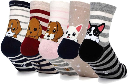 Womens Grils Cute Animal Socks, Dog Cat Socks, Novelty Funny Crew Sock, Animal Gifts for Women Dog and Cat Lovers