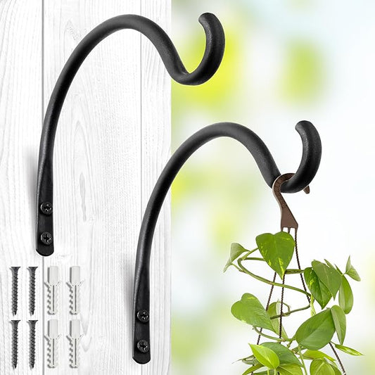 Qiang Ni Hanging Plant Bracket Hooks: 6 Inch Wall Plant Hook Planters and Decor - 2 Piece Rust-Resistant and Secure Brackets Maximize Your Outdoor Living Space