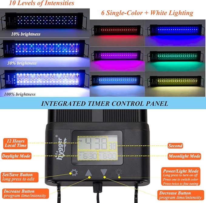 hygger Auto On Off 30-36 Inch LED Aquarium Light Extendable Dimable 7 Colors Full Spectrum Light Fixture for Freshwater Planted Tank Build in Timer Sunrise Sunset