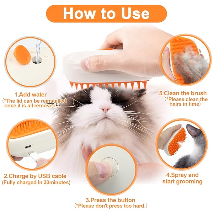 Nepfaivy Cat Steam Brush for Shedding - Steamy Cat Brush for Indoor Cats, Rechargeable Steaming Dog Brush, Pet Spray Hair Removal Comb for Massage, Spritz Defur Comb Mist Water Steamer