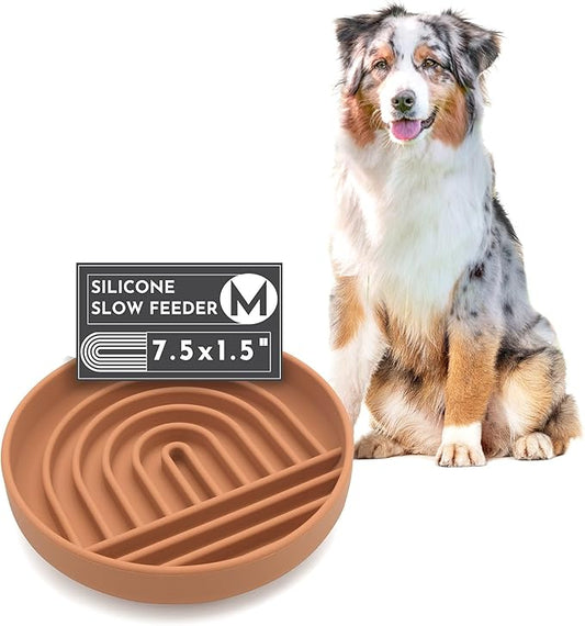 The Slowdown Bowl Silicone Slow Feeder for Dogs & Puppies, Slow Eating Modern Lick Mat Design, Reduces Gulping, Fits 2 Cups 7.5” Across x 1.5” Tall, Mealtime Challenge, Medium-Terracotta