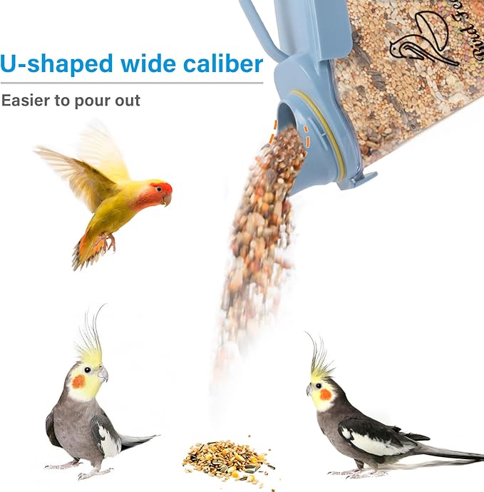 Bird Seed Storage Container,2.8L Airtight Bird Food Container with Handle and Measuring Cup,Portable Pet Food Container for Wild Bird Sunflower Seed-BPA Free Transparent/Blue