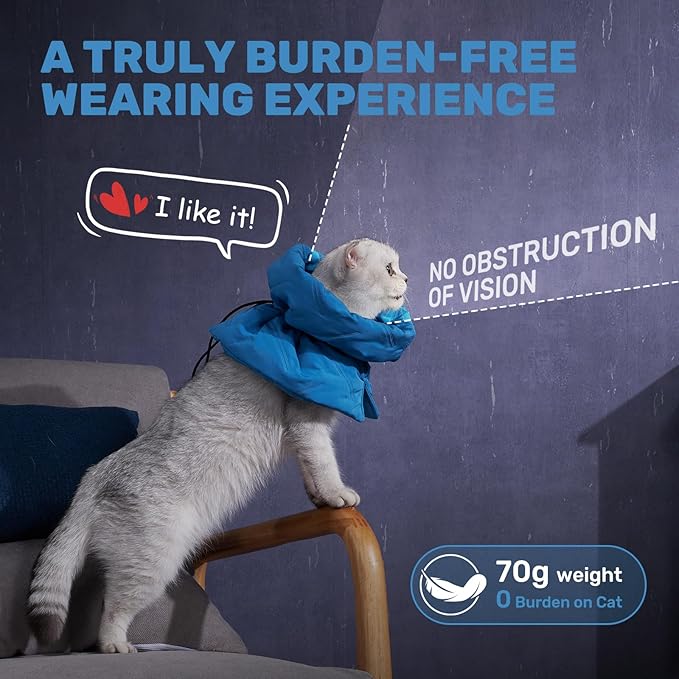 Cat Recovery Collar, Soft Adjustable Cat Cone Alternative, Lightweight Waterproof Fasteners Collars for Cats Kittens Puppies, After Surgery Stop Licking, Post-Surgery or Skin Protection