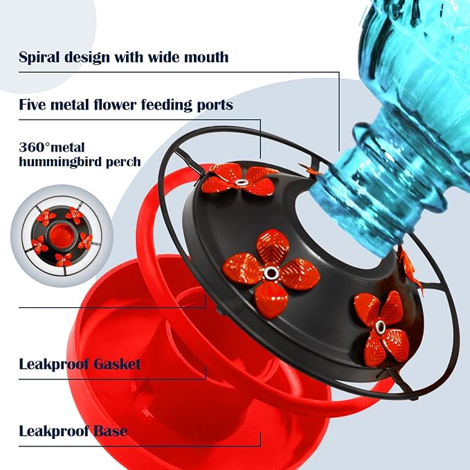 Glass Hummingbirds Feeder for Outdoors Hanging,25 OZ Humming Birds Feeder for Outdoors,Hummingbird Gifts,Gardening Gifts for Women(Blue)