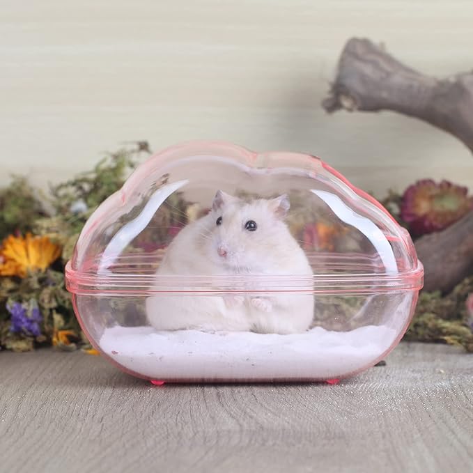 BUCATSTATE Hamster Dust Bath Container Hamster Sand Bath Kit Small Animal Toilet Cage Accessories for Gerbil, Syrian Hamster, Mouse, Rat (Pink, Medium)