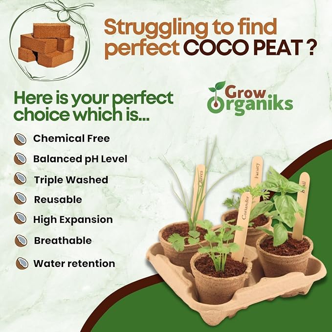 6 Pack Premium Coco Coir Brick for Plants | 100% Organic Compressed Coconut Coir Bricks Starting Mix, Coco Coir Fiber Coconut Husk for Planting, Gardening, Potting Soil Substrate, Herbs, 1.4 LB/Brick