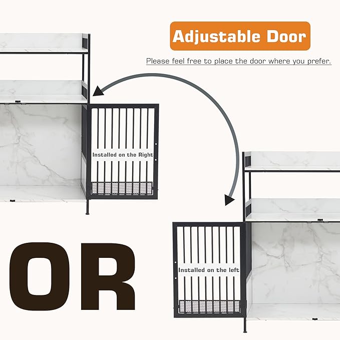 MCombo Furniture Style Dog Crate with Storage Shelves, Heavy Duty Wooden Dog Cage End Table, Triple Doors Pet House Indoor, 1368 (White)