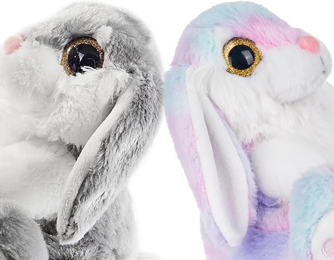 My OLi Bunny Stuffed Animal Pack of 2 Plush Rabbit 7in Stuffed Bunny with Floppy Ear Bedtime Friend Soft Toy Gifts for Girls Boys Kids, Gray & Rainbow