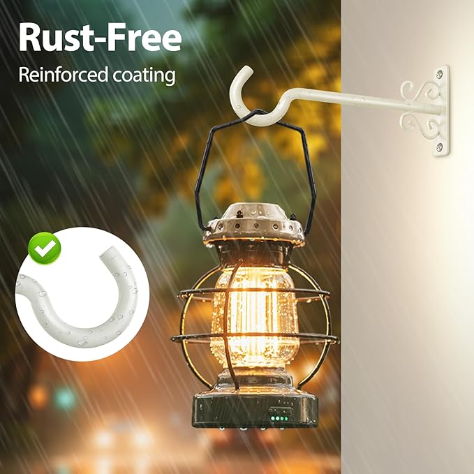 BOLITE Plant Hangers, 8 Inch Hanging Plant Brackets Outdoor or Indoor, Wall Hooks for Hanging Hummingbird Feeders, Bird Feeders, Planters, Lanterns, Wind Chimes, String Lights, 2 Pack, Retro White