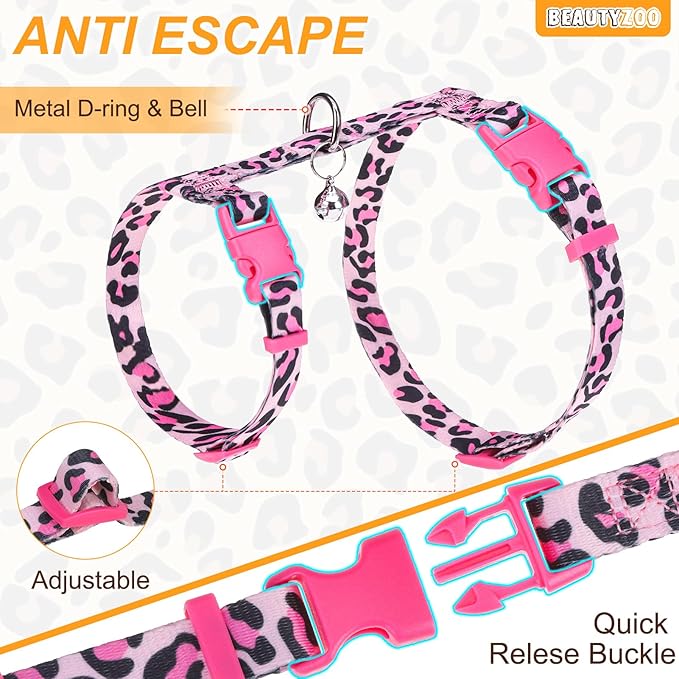 BEAUTYZOO Cat Harness and Leash Set Escape Proof for Walking, Kitten Soft Adjustable Vest Harnesses for Small Medium Large Cats, Easy Control Breathable Plaid Ribbon Nylon for Outdoor Indoor Use