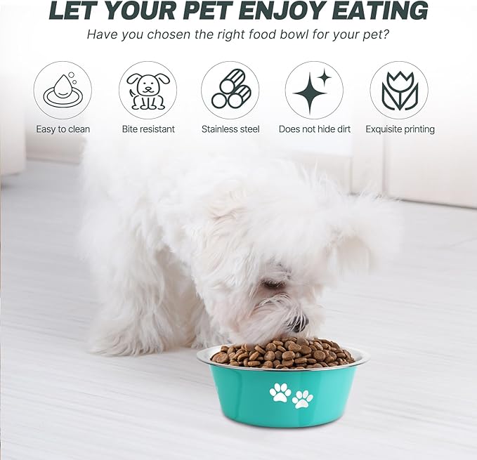 Stainless Steel Dog Bowls, Nonslip Rubber Bottom No Spill Proof Skid Metal Insulated Dog Bowls for Large Medium Small Breed Dogs (Green, 3.6 Cups/29 OZ)