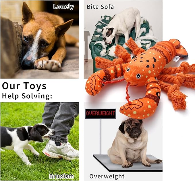 Dog Toys, Dog Plush Toy for Large Breed, Cute Squeaky Dogs Toy with Crinkle Paper, Puppy Chew Toy for Small, Middle, Large Breed (Lobster)