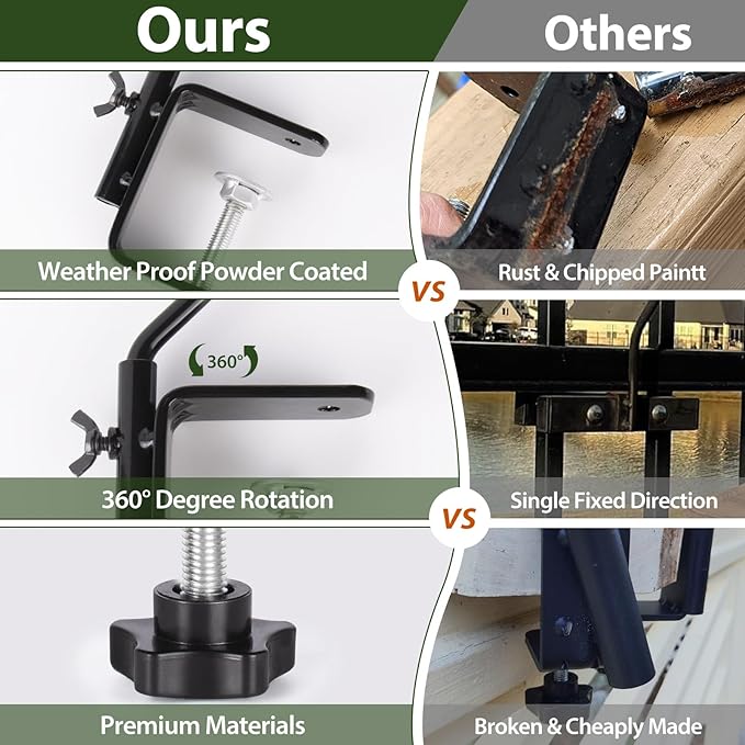 BOLITE Heavy Duty Deck Hook, 20 Inch Bird Feeder Hanger for Hummingbird Feeders, Planters, Lanterns, Wind Chimes, 360° Rotatable Arm, Black