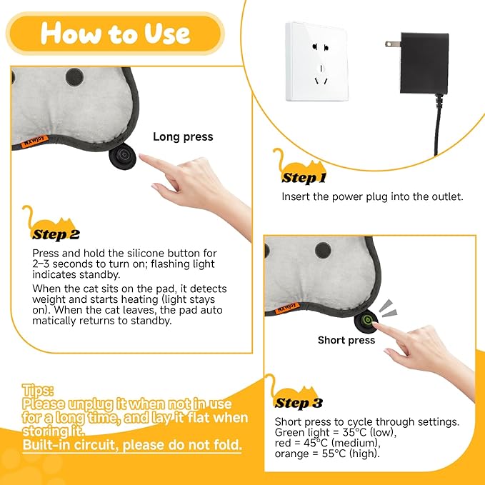 Cat Heating Pad Electric Heated Pet Bed Warming Mat for Indoor Cats Dogs Extra Large Adjustable Temperature Hot Pads Biscuits Grey 21"X 21"