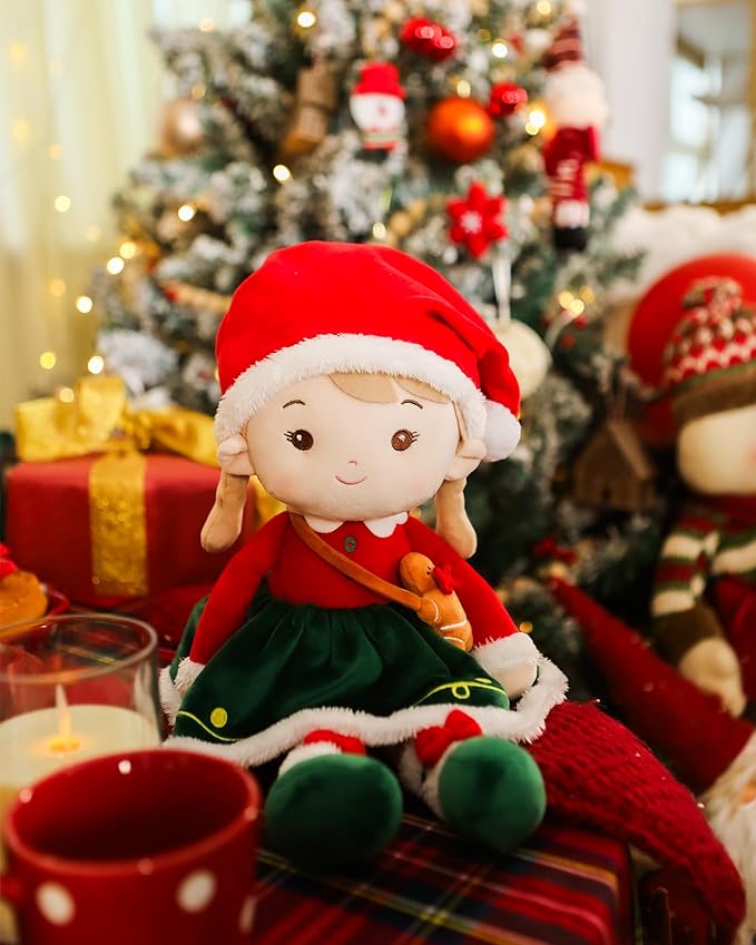 Soft Baby Doll Toys for Girls (16''), My First Christmas Dolls, Baby Rag Doll Plush Toys for Toddler Kids Infants -Christmas Special - Natalie The Elf