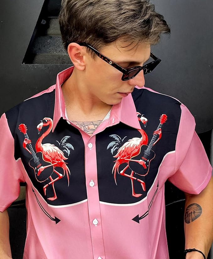 Men’s Hawaiian Shirt Western Cowboy Symmetrical Print Short Sleeve Button Down Casual Beach Holiday Summer Shirt