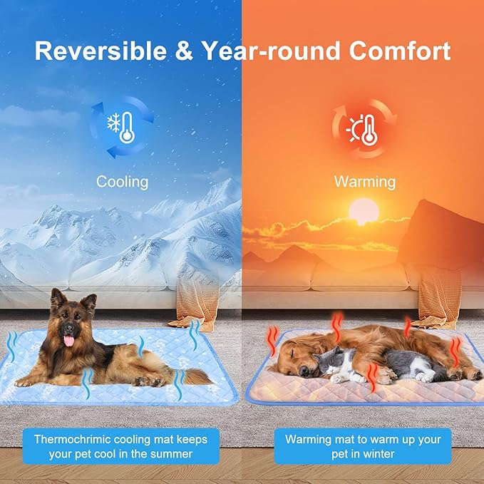 MH MYLUNE HOME Dog Cooling Mat 48x28 Inch - Double-Sided Cooling & Warm, Arc-Chill Cool Fiber, Endothermic Color Changing Pet Pad for Large Dogs, Foldable & Washable Summer Blanket