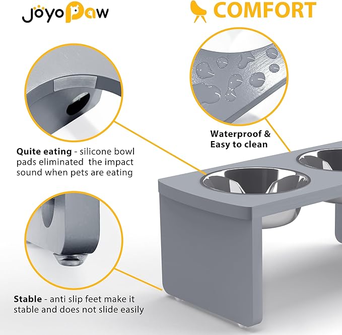 Elevated Dog Bowls, Bamboo Raised Dog Bowl for Medium Dogs, with 2 Stainless Steel Bowls (7'' Tall-40 oz Bowl, Grey)