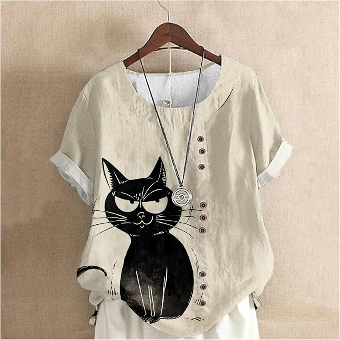 Japanese Print Women Summer Shirts Flower Bird Graphic Plus Size Tunic Tops Crewneck Short Sleeve Blouses