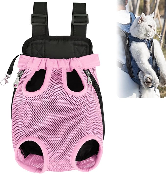 Portable Pet Carrier Backpack, Adjustable Pet Front Cat Dog Carrier Backpack Travel Bag for Small Medium Dogs Cats Puppies, Cat Backpack Carrier for Hiking Cycling (A, M)