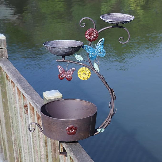 Deck Bird Bath, Bird Bath and Bird Feeder, Flower Planting Pedestal, Deck Mounted Bird Bath, for Garden Balcony Patio Deck Railing Decoration