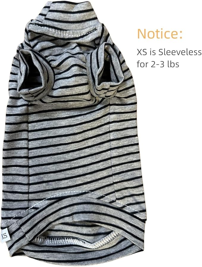 Vintage Stripes Sphynx Hairless Cats Shirt Cotton Cat Turtleneck Pet Clothes Kitten T-Shirts with Sleeves for Sphynx Cornish Rex, Devon Rex, Peterbald (Grey Stripe, X-Small (Pack of 1))